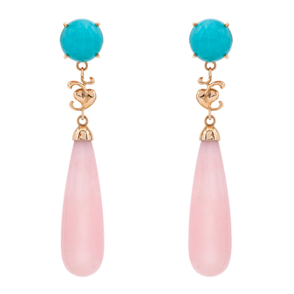 Aldusblatt Unikat Ohrschmuck, 2 Amazonit, 2 Opal Pink, Rosegold