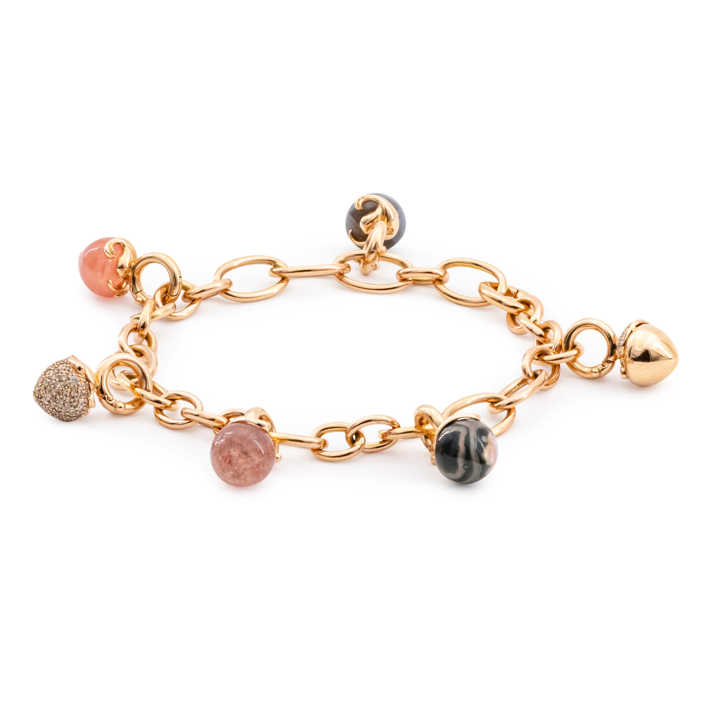 Fantasy bracelet with six pendants, 21 cm, rose gold