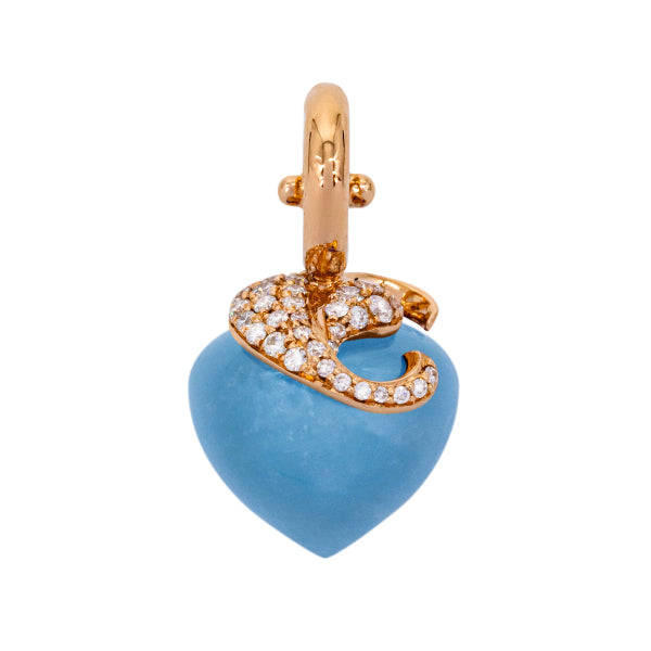 Milky Aquamarine Pendant, 12 mm, Diamonds, Rose Gold