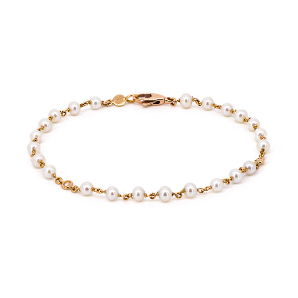 Armband Perlen, 19 cm, Brillanten, Rosegold