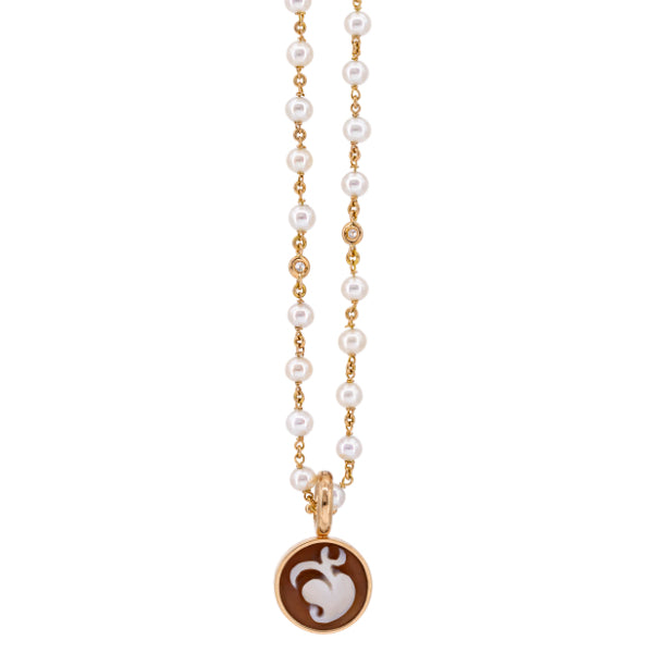 Necklace pearls, 45 cm, cashmere gem, clip, 10 cm, small, rose gold