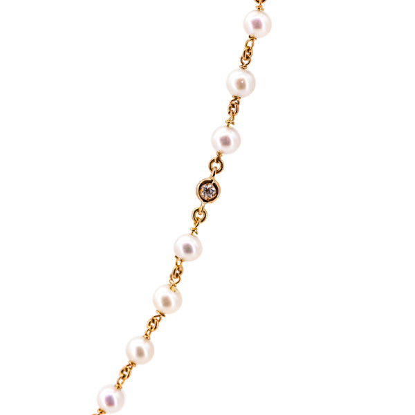 Necklace pearls, 45 cm, cashmere gem, clip, 10 cm, small, rose gold