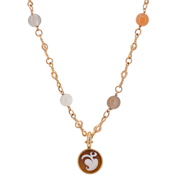 Necklace Cashmere, 11 moonstones, 45 cm, cashmere gem, clip, 10 cm, small, rose gold