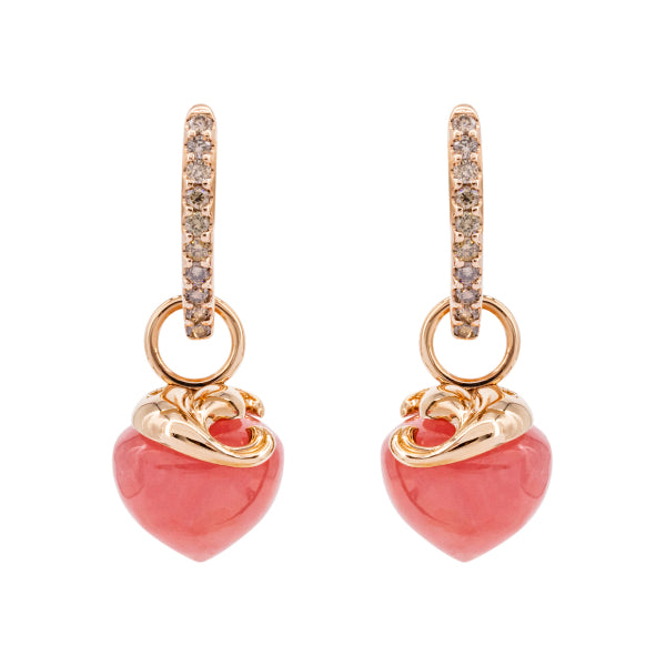 Ohrschmuck Rhodochrosit, 9 mm, braune Brillanten, Rosegold