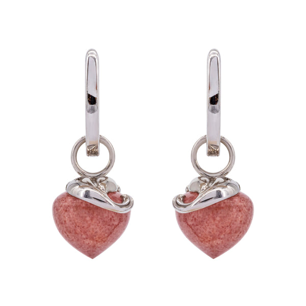 Ohrschmuck Erdbeerquarz, 9 mm, Weissgold