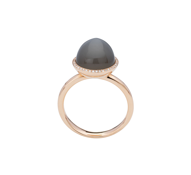 Ring Mondstein orange, grau, Ring mit Brillanten, gross, 10 mm, mit & ohne Brillanten, Rosegold