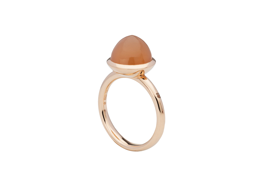 Ring Mondstein orange, grau, Ring mit Brillanten, gross, 10 mm, mit & ohne Brillanten, Rosegold