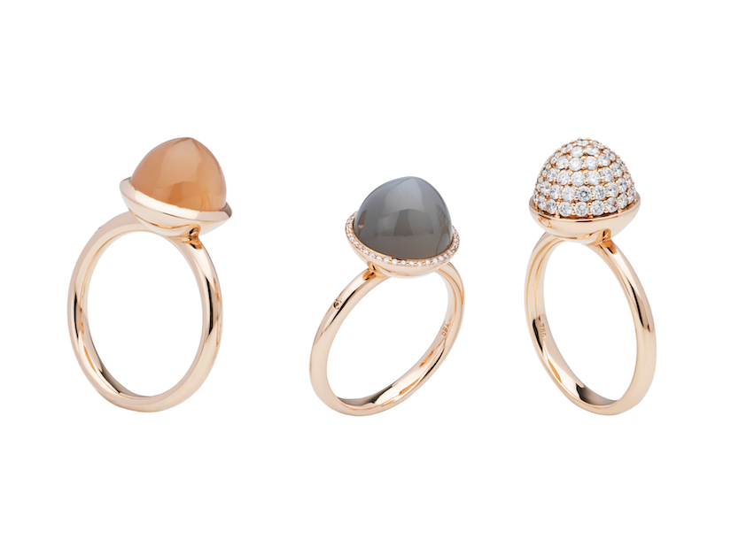 Ring Mondstein orange, grau, Ring mit Brillanten, gross, 10 mm, mit & ohne Brillanten, Rosegold