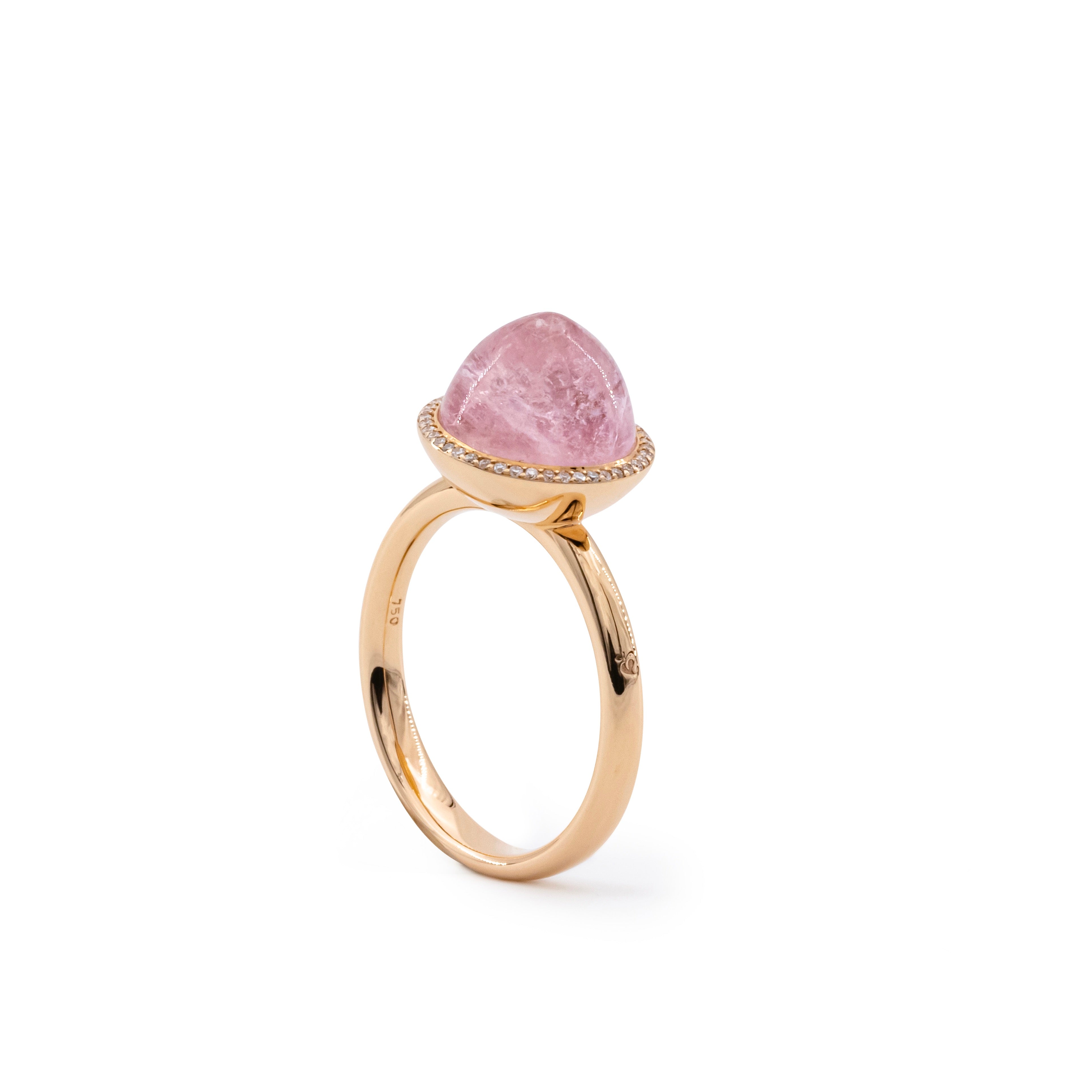 Morganite ring, large, 10 mm, diamonds, rose gold
