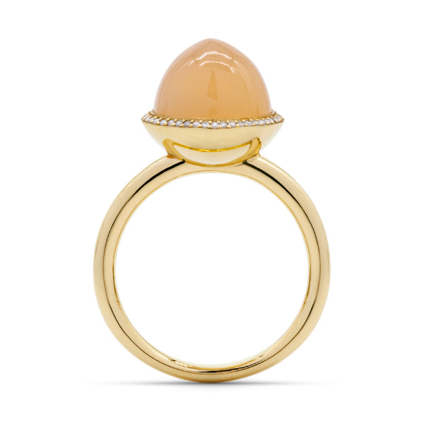 Ring Mondstein orange, gross, 10 mm, Brillanten, Gelbgold
