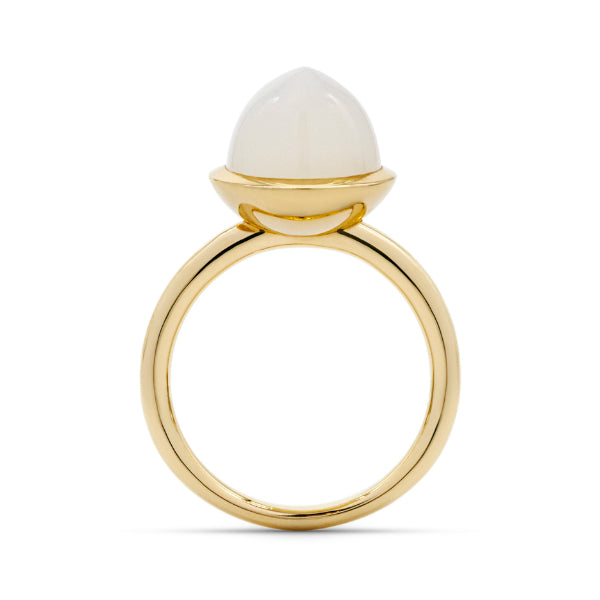 Ring Mondstein weiss, gross, 10 mm, Gelbgold