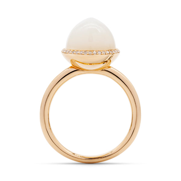 Ring white monolith, large, 10 mm, diamonds, rose gold