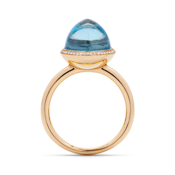 Ring Skyblue Topaz, large, 10 mm, brilliant-cut diamonds, rose gold