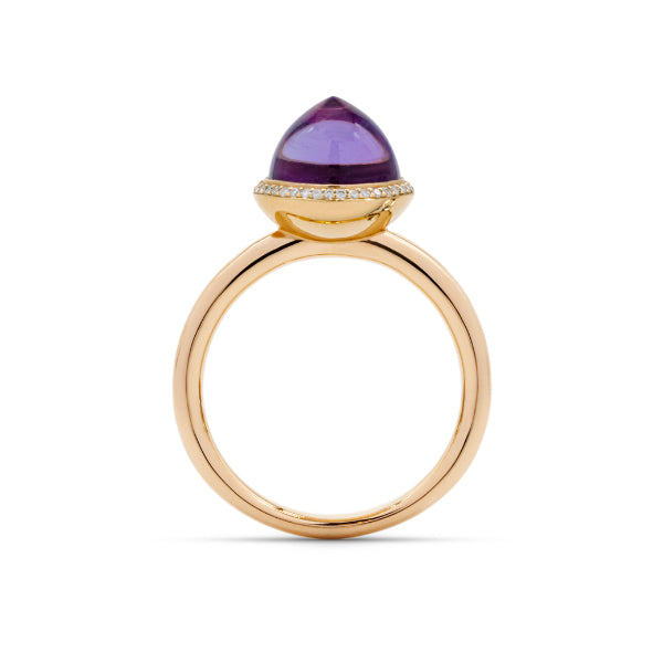 Amethyst ring, small, 8 mm, diamonds, rose gold