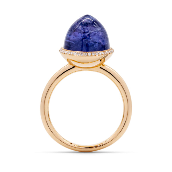 Tanzanite ring, large, 10 mm, diamonds, rose gold
