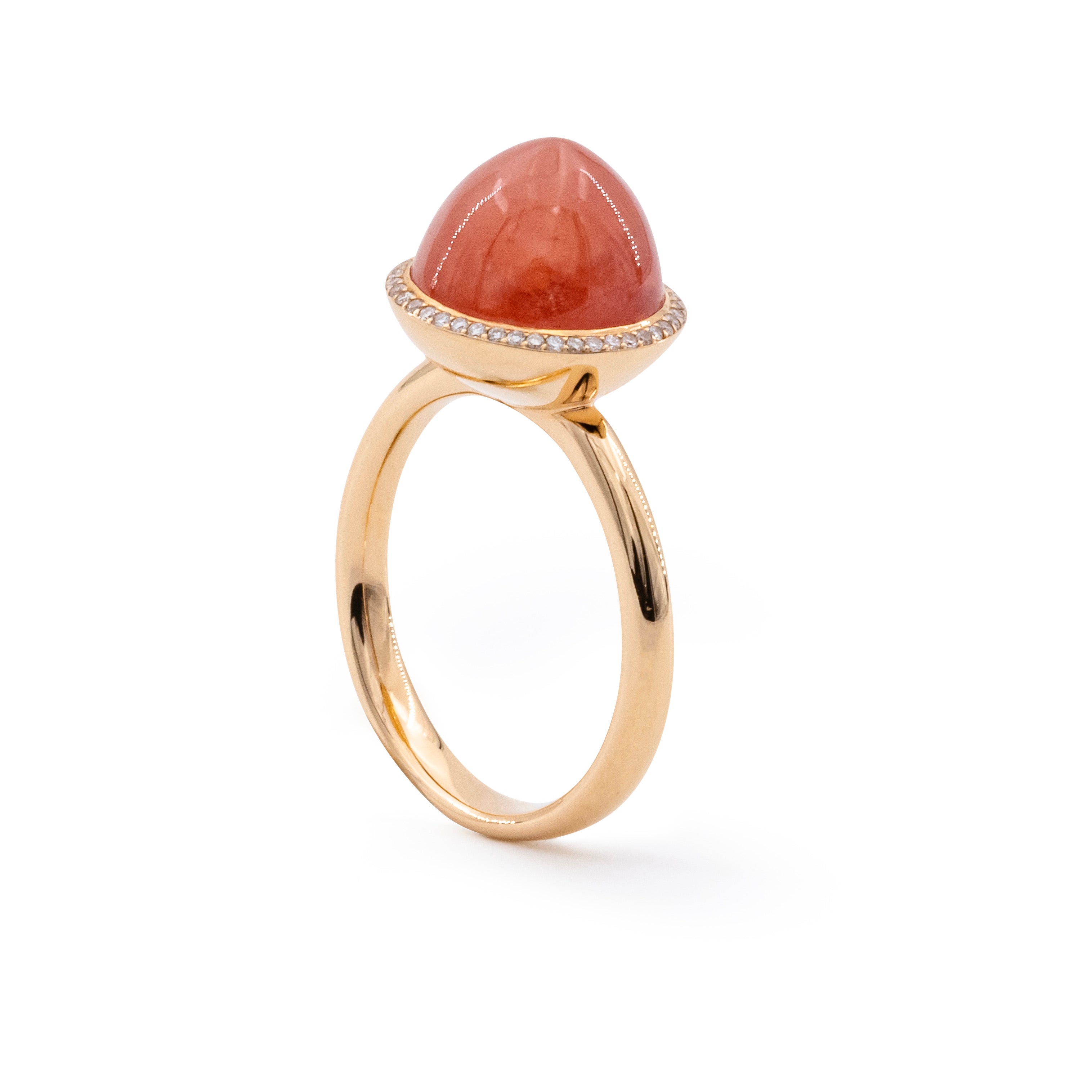 Rhodocrosite ring, large, 10 mm, brilliant-cut diamonds, rose gold