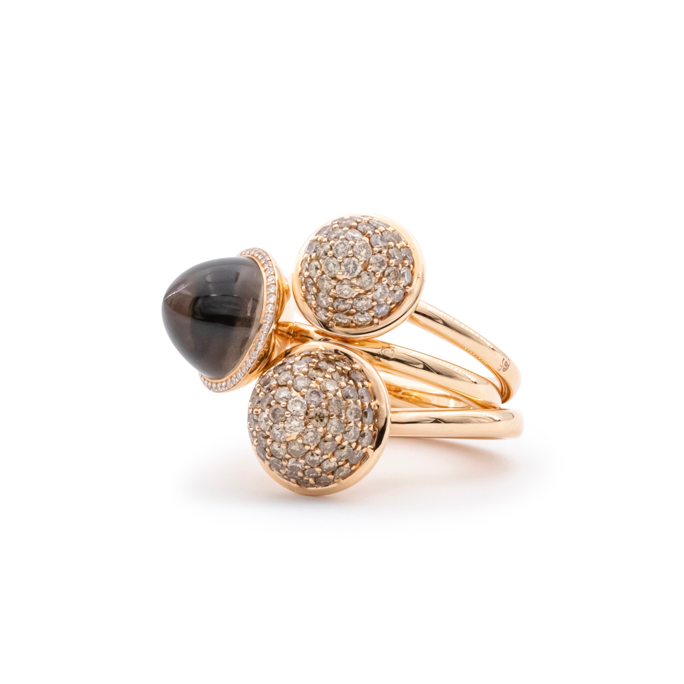 Diamond ring, small, brown diamonds, rose gold