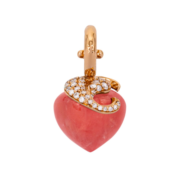 Rhodochrosite pendant, 12 mm, diamonds, rose gold