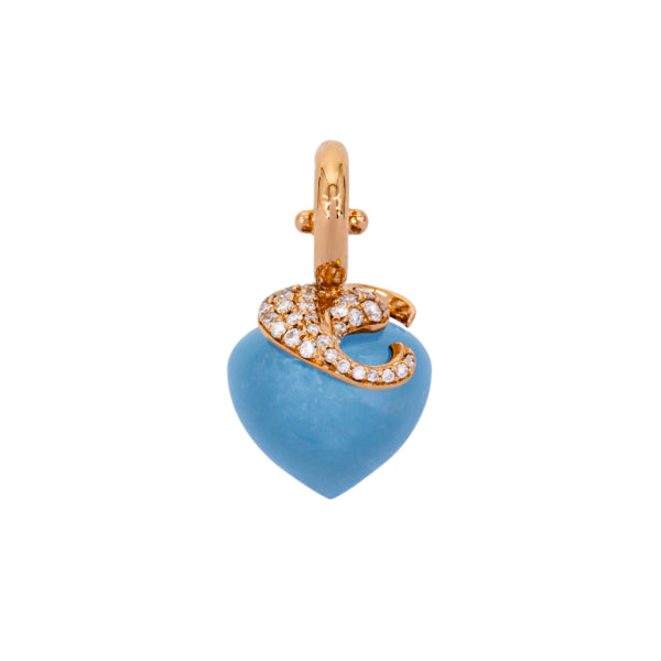 Milky Aquamarine Pendant, 9 mm, Diamonds, Rose Gold
