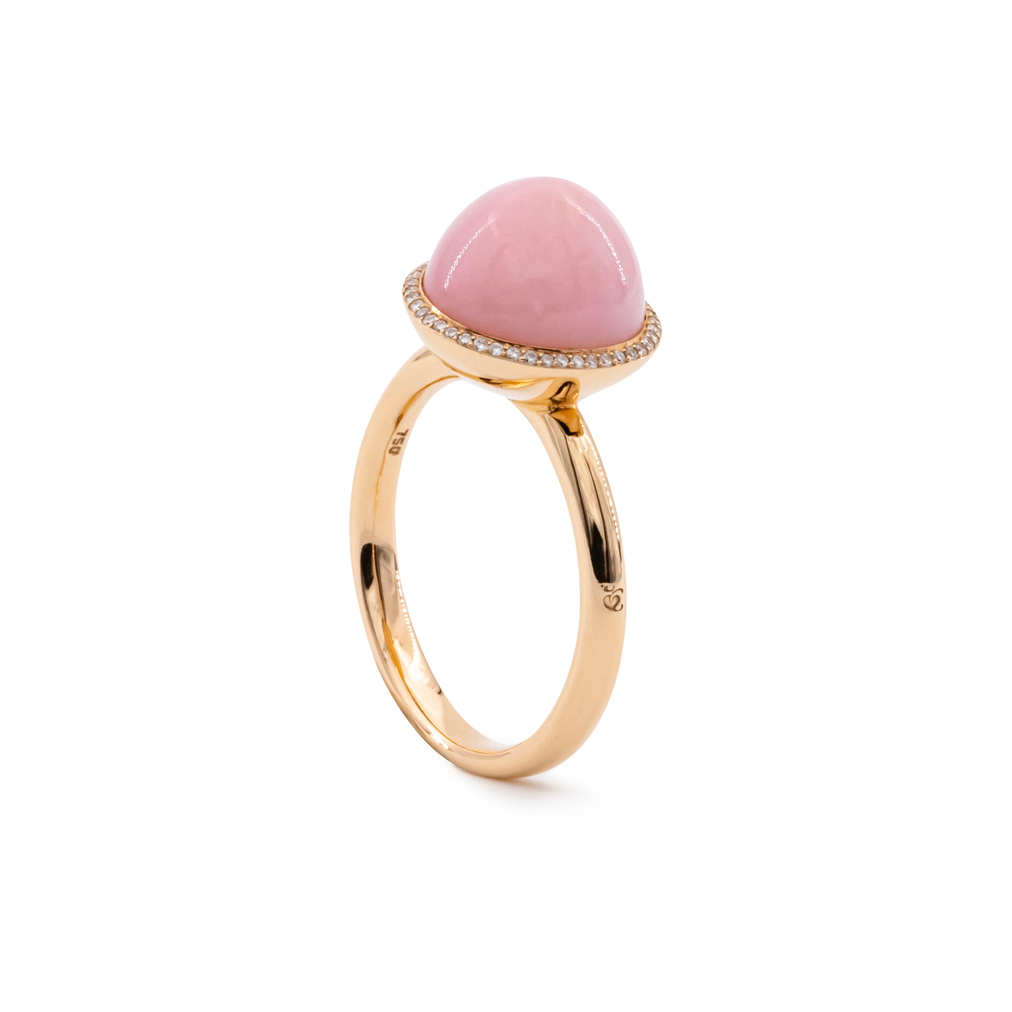 Ring Pink Opal, gross, 10 mm, Brillanten, Rosegold